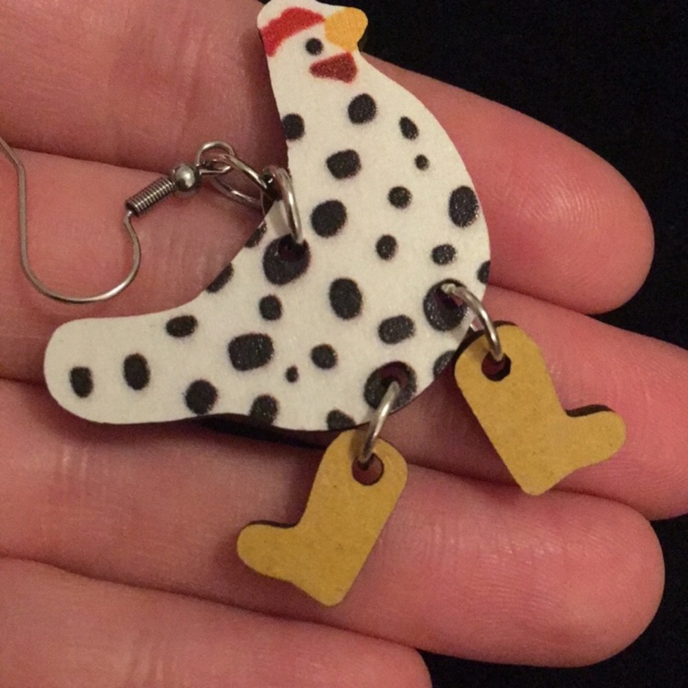 Chicken Earrings with Polka Dots and Boots - Picture 3 of 6
